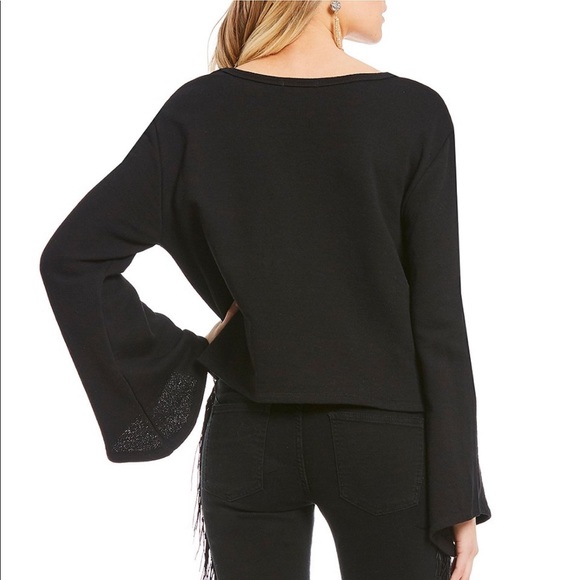 CHELSEA &‎ VIOLET EMBROIDERED PEARL DETAIL LONG FLOUCE SLEEVE TOP, BLACK SIZE L - Picture 2 of 4
